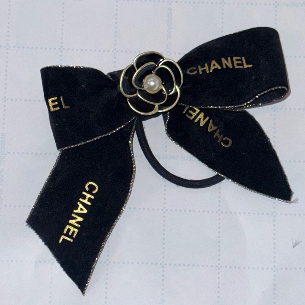 Chanel Beauty Black Hair Bow with Gold Floral Detail - Picture 2 of 3